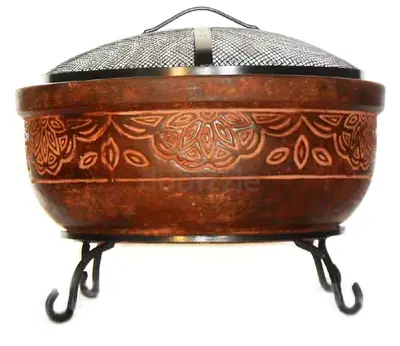 20 in. Clay Fire Pit with Iron Stand (Scroll)