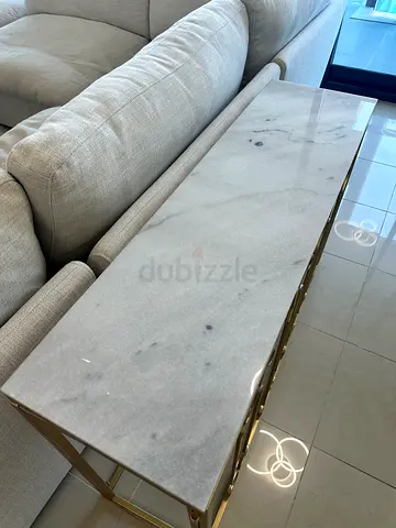 Two Marble Top Console Table with Gold Metal Frame - Slim Design