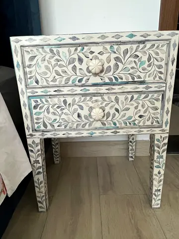 2 Bed Side Table Drawer, Handcrafted Bone Inlay Bone