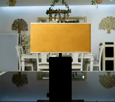 Modern Rectangular Table Lamp with Beige Shade and dark brown Base