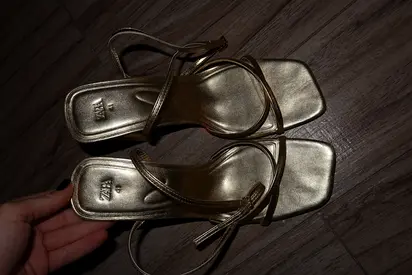 Zara gold low block heel sandals - preowned