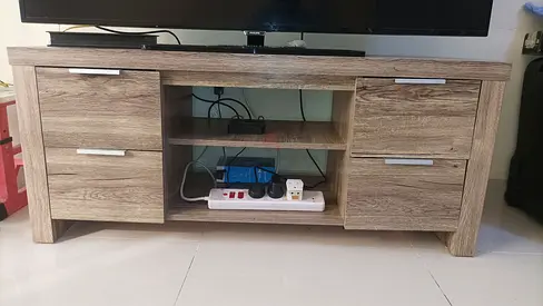 Wooden TV Cabinet with Storage Drawers - Light Oak Finish