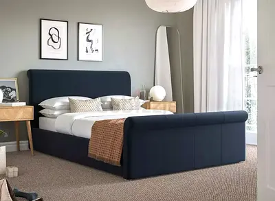 Rolled corner head  footboard king thick velvet bed frame