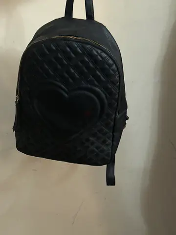 Black Leather Small Backpack with Heart Detail - Good Condition