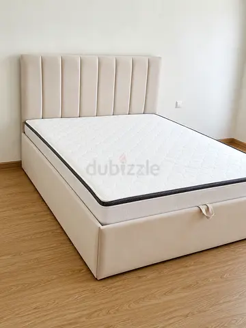 New Queen Size Upholstered Bed Frame with Mattress - Beige