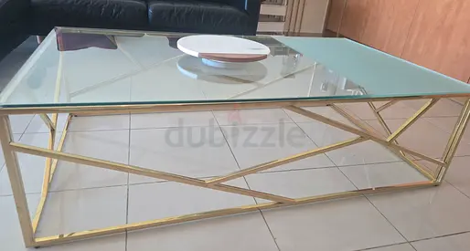 Glass Top Coffee Table with Gold Metal Frame - Modern Design