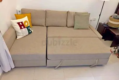 Comfortable Beige L-Shaped Sofa Bed