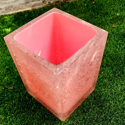 Pink Acrylic Square Planter / Decorative Pot - Good Condition