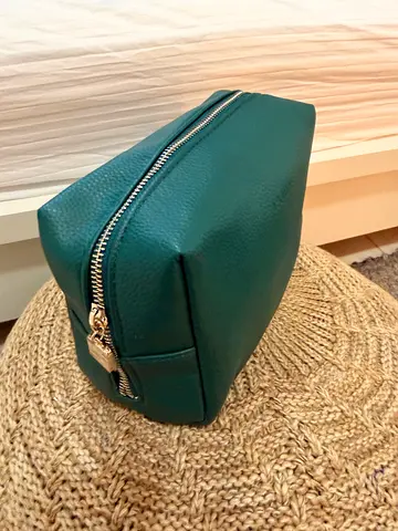 Dark Green Pebbled Leather Makeup or Toiletry Pouch by Lamer