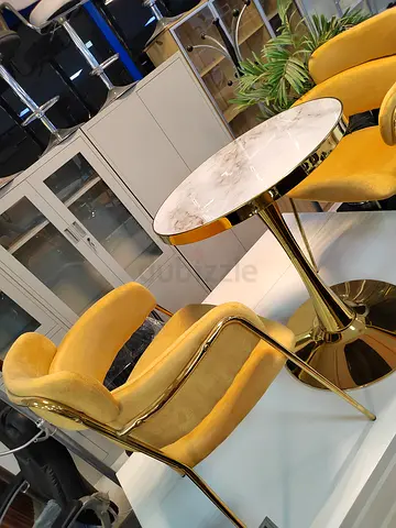 Set of 2 Velvet Dining Chairs with Gold Frame and Marble Top Bistro Table