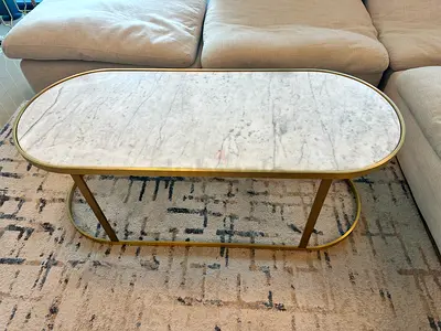 Marble Top Oval Coffee Table with Gold Frame