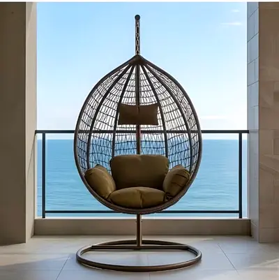 Hanging Rattan Egg Chair with Stand — Single Seater Outdoor/Indoor