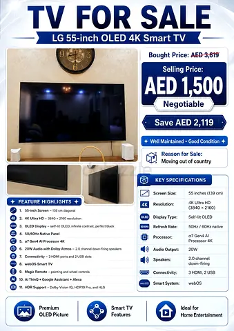 LG 4K Smart OLED TV 55 for sale- first owner
