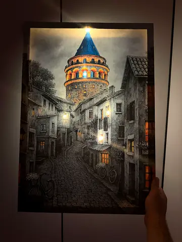 Canvas Wall Art: Vintage European Street with Tower (Framed)