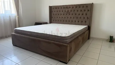 King size Velvet Upholstered Bed with Headboard and Mattress - Good Condition