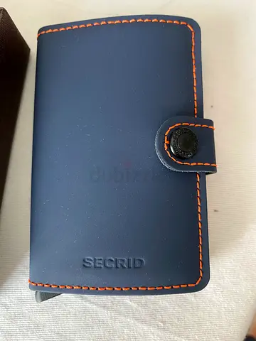 Secrid Card Wallet - Navy Leather with Orange Stitching