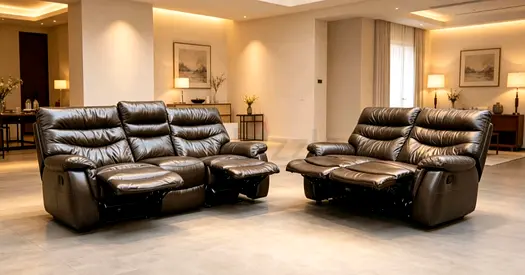 Black Leather Recliner Sofa Set - 3-Seater + 2-Seater, Good Condition