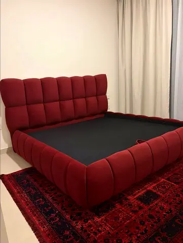 Red Upholstered King Bed Frame with Padded Headboard and Footboard