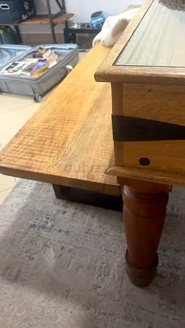 Solid Wood Dining Table with Turned Legs and Glass Top