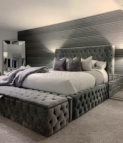 New custom made tufted bed with ottoman box | Brand new customizable bed with warranty