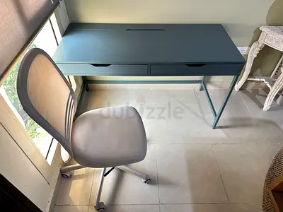 Compact wooden writing desk with storage drawers + chair, used but still in a good condition.