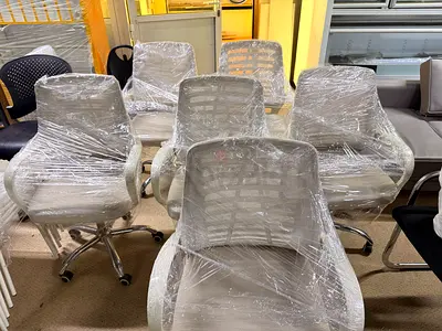 Set of 6 White Mesh Office Chairs - Good Condition, Wrapped for Transport