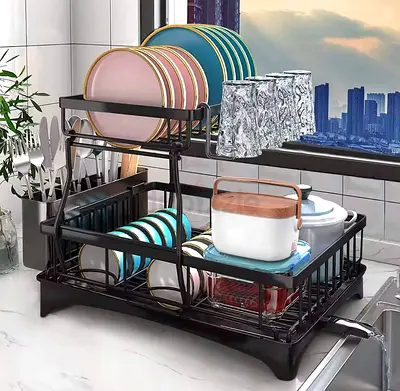 Whole sale amount 80 pieces Detachable Two-Piece Kitchen Dish Drying Rack Set - Black