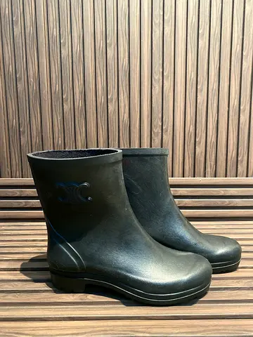 Celine Rain Boots In Natural Rubber Black