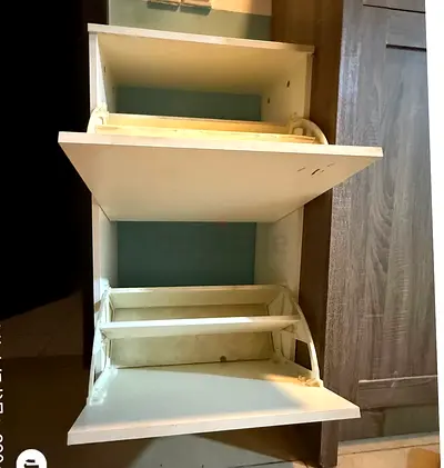 White Wall-Mounted Shoe Cabinet with Flip Compartments