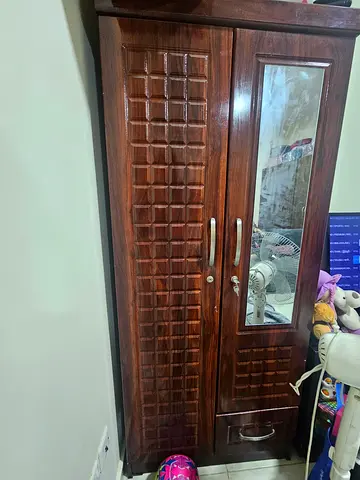 Solid Wooden Wardrobe with Mirror - 2 Door, Good Condition