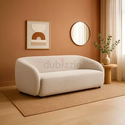 3-Seater Cream Bouclé Sofa - Modern Curved Design
