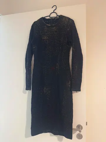 Black / Bronze long-sleeve glitter midi dress - Size M - Bottega Veneta