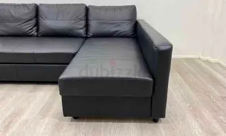 Black Leather L-Shape Sofa with Chaise Lounge