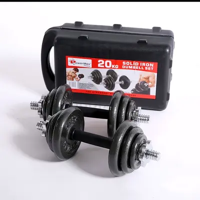 Set of adjustable 20kg solid iron dumbbells with carry case