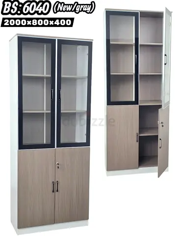 Tall Office Storage Cabinet with Glass Upper Doors  Lockable Lower Cupboards (2000x800x400)