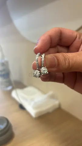 Damas White Gold hoop drop earrings with diamonds - pair