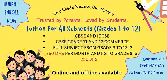 Tuition available for KG to grade 12 commerce CBSE and IGCSE