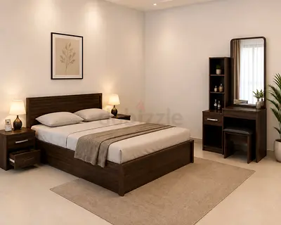 Modern Wooden Bedroom Set with Bedside Tables and Dressing Table