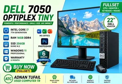 DELL OPTIPLEX 7050 TINY (FULLSET) SSD DRIVE 256GB INTEL CORE i7 7TH GENERATION RAM 16GB DDR4