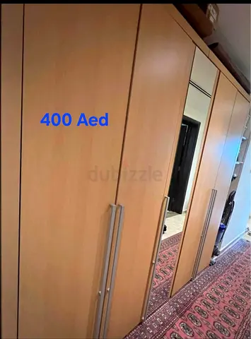IKEA PAX-style 4-door wardrobe with mirror - light wood, good condition