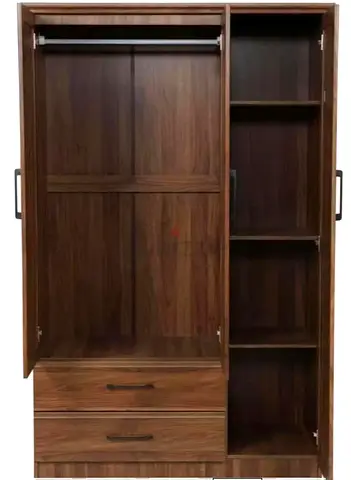2-Door Wooden Wardrobe with Drawers and Shelves - Dark Walnut