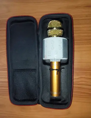 MOVING OUT SALE: Gold Wireless handheld Bluetooth karaoke microphone