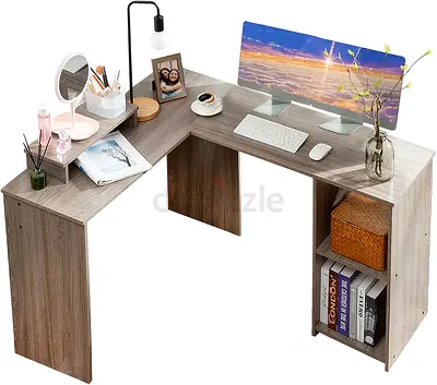L Shaped 52 Large Computer Corner Desk, Free Monitor Stand, Home Gaming Desk, Wood Office Writing