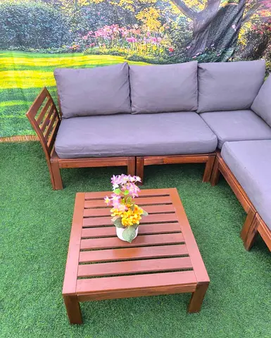 Wooden Outdoor Corner Sofa Set with Cushions and Coffee Table