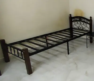Single metal bed frame with wooden head  footboard - sturdy used