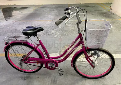 Apache brand Ladies City pink color Bicycle with Front Basket — Comfortable Commuter Bike
