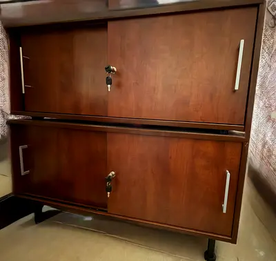 Wooden Lockable TV stand / Storage Cabinet - 2 No’s, Dark Brown color.