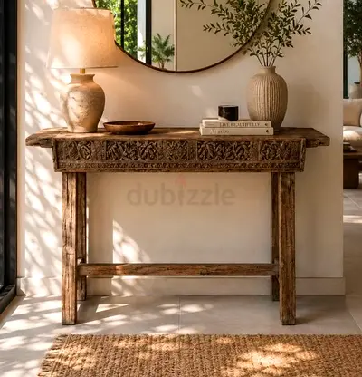 Carved wood console table