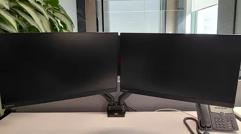 15 Set / Dual Lenovo 27-inch Monitors with Desk Mount Arm - Good Working Condition @ 500 Per set
