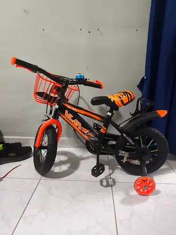 Kids 12-inch Orange  Black Bicycle with Training Wheels and Basket